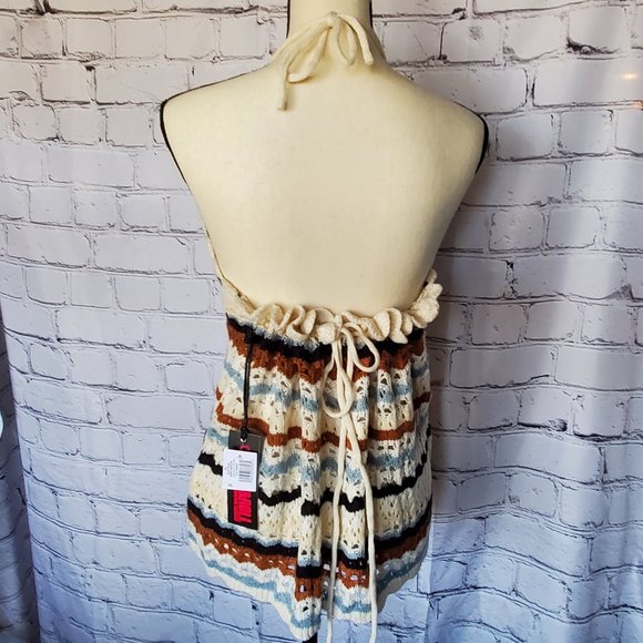 Rock and Roll Denim Knitted Halter Tank, Tie neck and Back, Strip Multi Color - Picture 4 of 4